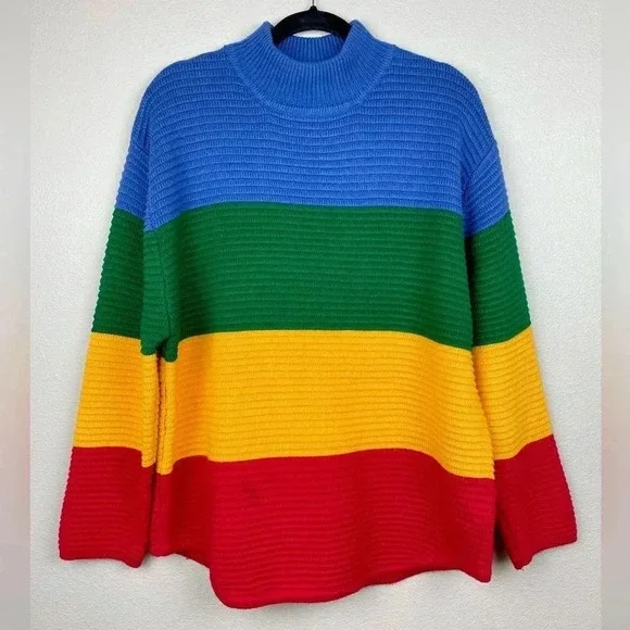 UNIF Women's Small Crayola Sweater Stripe Primary Color Block Mock Neck Emma Cha - Picture 5 of 16
